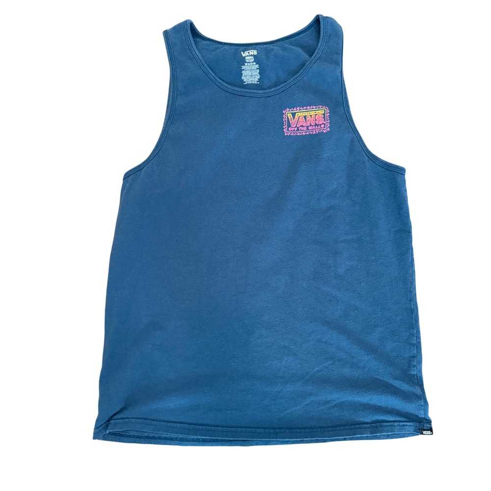 Vans Off The Wall Mens Small Blue Neon Pink Yellow Graphic Tank Top Logo Surf